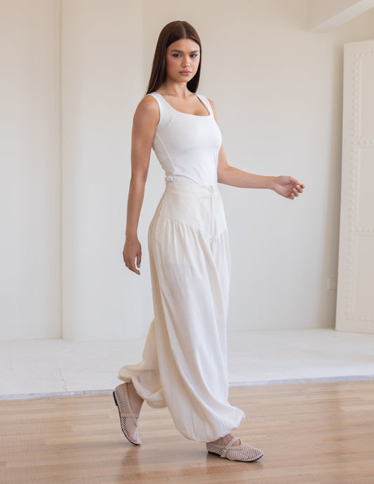 Balloon Linen Pants - Beige