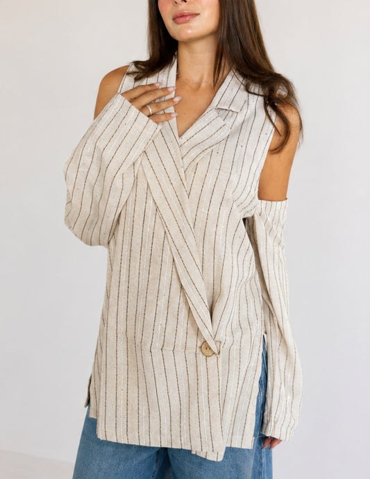 Linen Shoulder Cut Sculpt Blazer