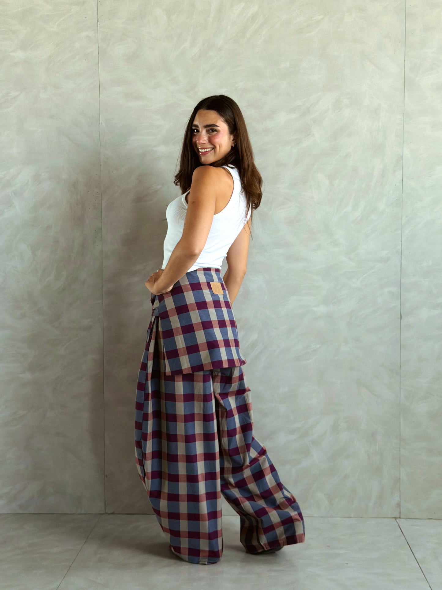 Plaid Tie Pants - Red
