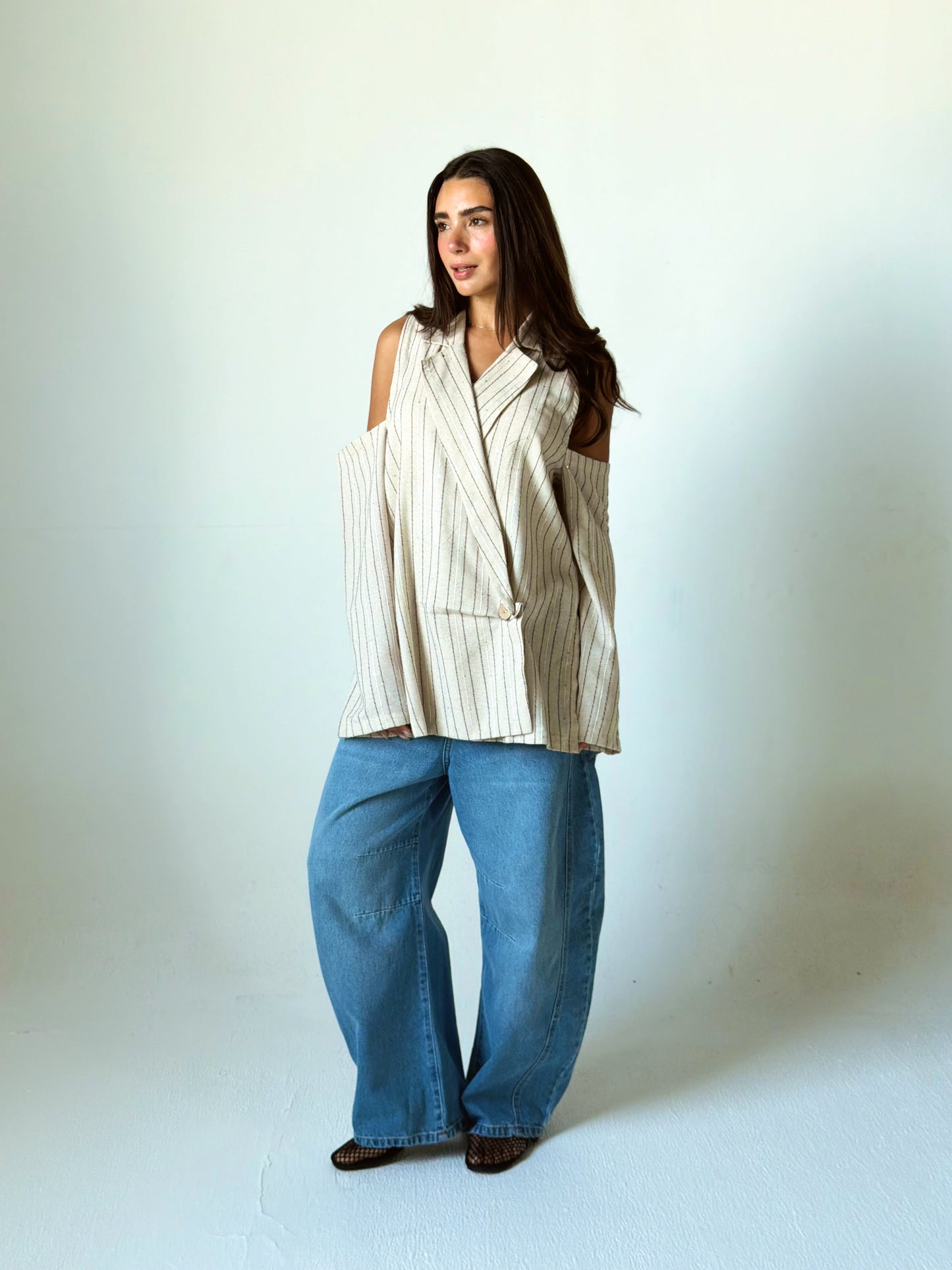 Linen Shoulder Cut Sculpt Blazer