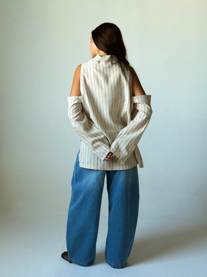 Linen Shoulder Cut Sculpt Blazer