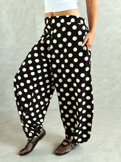 Polka Dot Balloon Pants Black