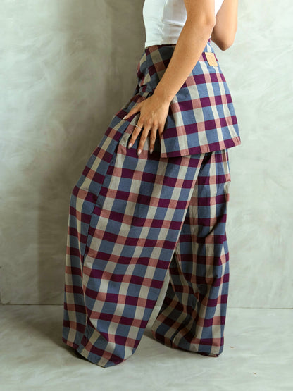 Plaid Tie Pants - Red