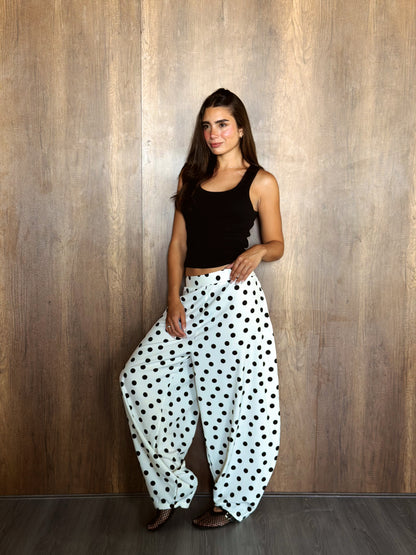 Polka Dot Balloon Pants White