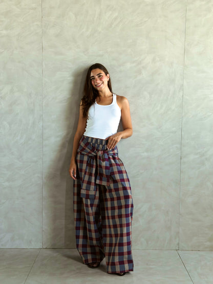 Plaid Tie Pants - Red