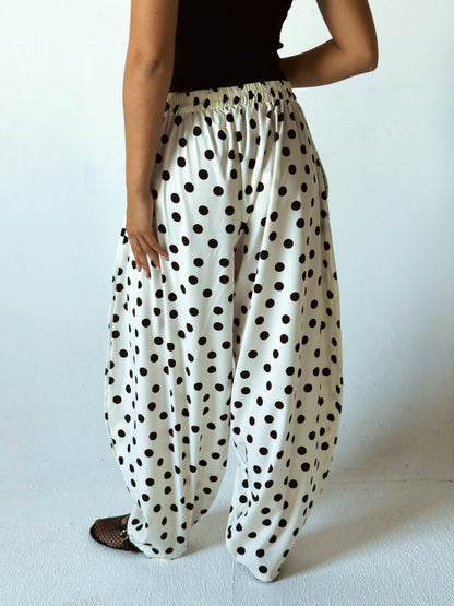 Polka Dot Balloon Pants White